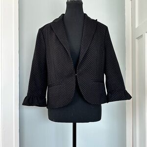 Amanda + Chelsea Black Polka Dot Ponte Blazer | Ruffle Sleeve | Size M